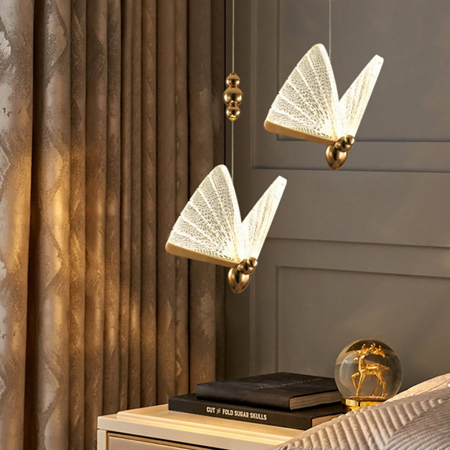 HMR - Butterfly LED Clear and Gold Pendant Light in Gold