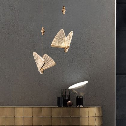 HMR - Butterfly LED Clear and Gold Pendant Light in Gold