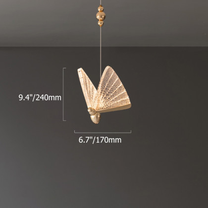 HMR - Butterfly LED Clear and Gold Pendant Light in Gold