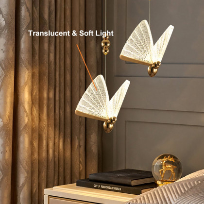 HMR - Butterfly LED Clear and Gold Pendant Light in Gold