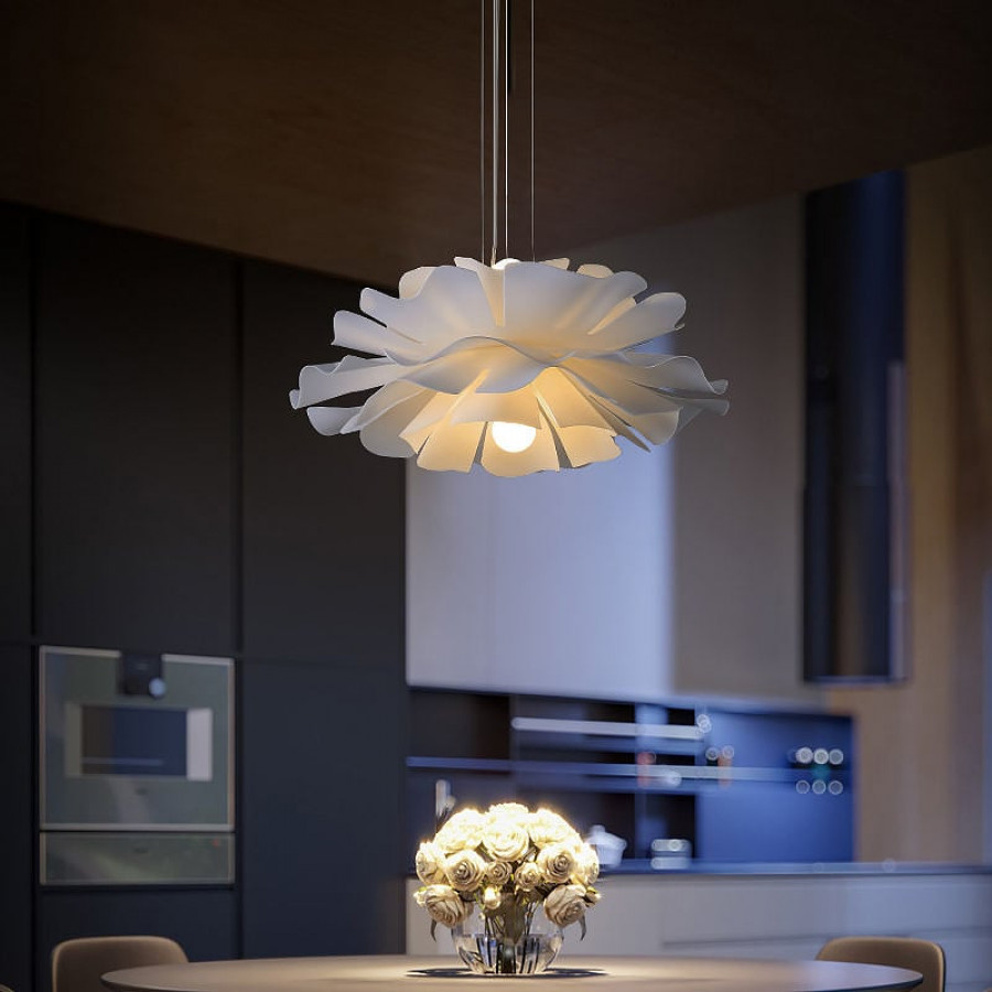 HMR - Acrylic Pendant Chandelier in Flower Shape in White