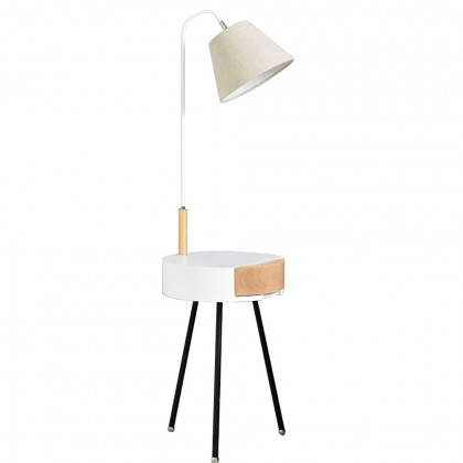 HMR - Arc LED End Table Tripod Floor Lamp Fabric Shade in White