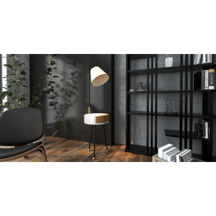 HMR - Arc LED End Table Tripod Floor Lamp Fabric Shade in White