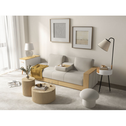 HMR - Arc LED End Table Tripod Floor Lamp Fabric Shade in White