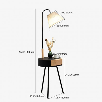 HMR - Arc LED End Table Tripod Floor Lamp Fabric Shade in White