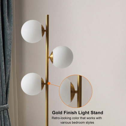 HMR - 3-Light Tree Floor Lamp Glass Globe Shade Marble Base in Gold and White