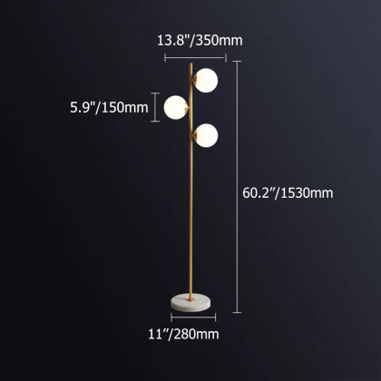 HMR - 3-Light Tree Floor Lamp Glass Globe Shade Marble Base in Gold and White