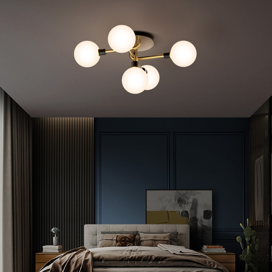 HMR - Globe Chandelier Flush Mount Light in 5-Light in Brass