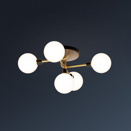 HMR - Globe Chandelier Flush Mount Light in 5-Light in Brass