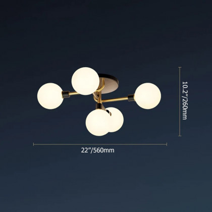HMR - Globe Chandelier Flush Mount Light in 5-Light in Brass
