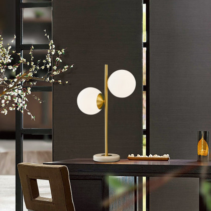HMR - LED Globe Table Lamp 2 Light with Glass Shade and Marble Base in Gold and White