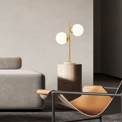 HMR - LED Globe Table Lamp 2 Light with Glass Shade and Marble Base in Gold and White