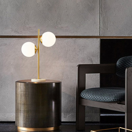 HMR - LED Globe Table Lamp 2 Light with Glass Shade and Marble Base in Gold and White