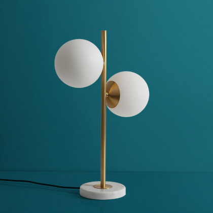 HMR - LED Globe Table Lamp 2 Light with Glass Shade and Marble Base in Gold and White
