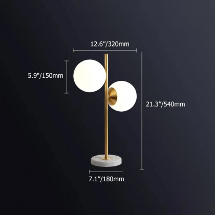 HMR - LED Globe Table Lamp 2 Light with Glass Shade and Marble Base in Gold and White