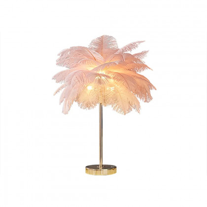 HMR - Loftus Art Deco Gold Portable Table Lamp with Feather & USB Charging