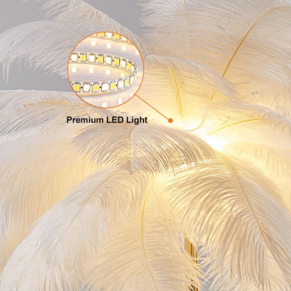 HMR Loftus Art Deco Gold Portable Table Lamp with Feather & USB Charging - White, Dimmable