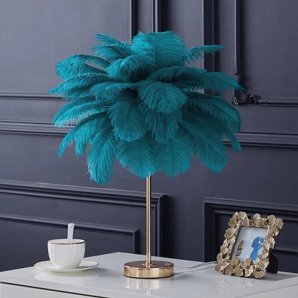 HMR Loftus Art Deco Gold Portable Table Lamp with Feather & USB Charging - Green, Dimmable