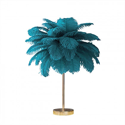 HMR Loftus Art Deco Gold Portable Table Lamp with Feather & USB Charging - Green, Dimmable