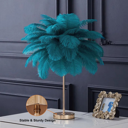HMR Loftus Art Deco Gold Portable Table Lamp with Feather & USB Charging - Green, Dimmable