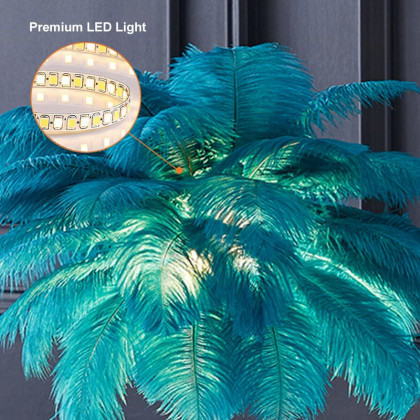 HMR Loftus Art Deco Gold Portable Table Lamp with Feather & USB Charging - Green, Dimmable