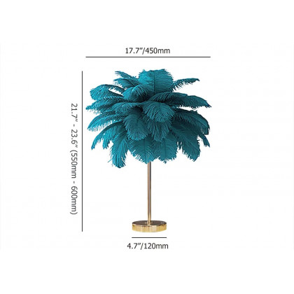 HMR Loftus Art Deco Gold Portable Table Lamp with Feather & USB Charging - Green, Dimmable