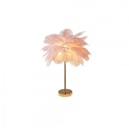 HMR Loftus Art Deco Gold Portable Table Lamp with Feather & USB Charging - Pink, No Dimmable