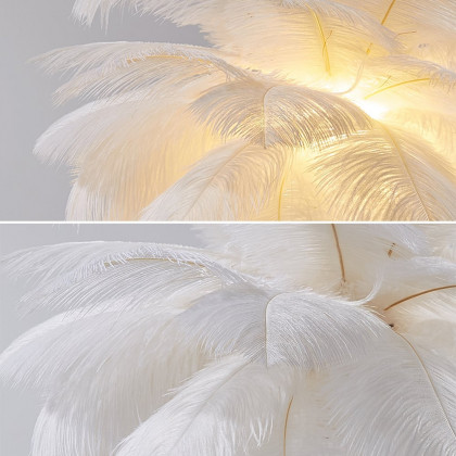 HMR Loftus Art Deco Gold Portable Table Lamp with Feather & USB Charging - White, No Dimmable
