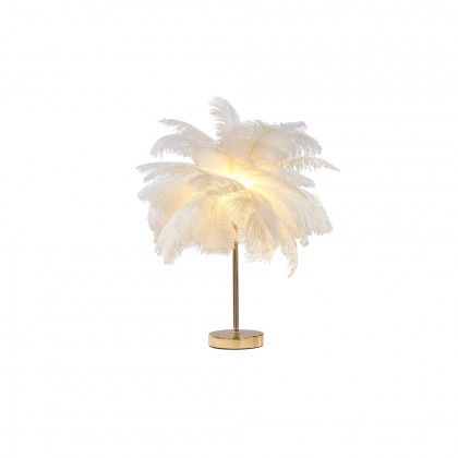 HMR Loftus Art Deco Gold Portable Table Lamp with Feather & USB Charging - White, No Dimmable