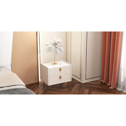 HMR Loftus Art Deco Gold Portable Table Lamp with Feather & USB Charging - White, No Dimmable