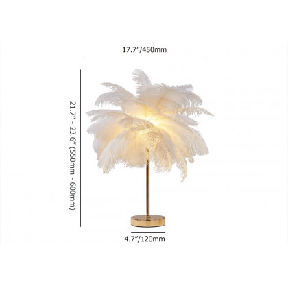 HMR Loftus Art Deco Gold Portable Table Lamp with Feather & USB Charging - White, No Dimmable