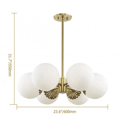 HMR - Worldgle Modern 6-Light Semi Flush Chandelier in Gold