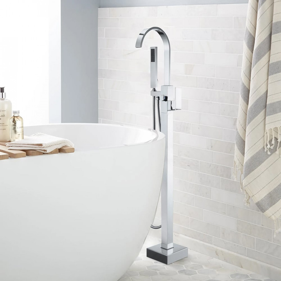 HMR - Dree Floor Mounted Faucet with Handheld Shower in Polished Chrome