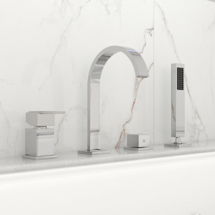 HMR - Dree Double Handle 4-Hole Faucet with Hand Shower in Solid Brass