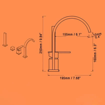 HMR - Dree Double Handle 4-Hole Faucet with Hand Shower in Solid Brass