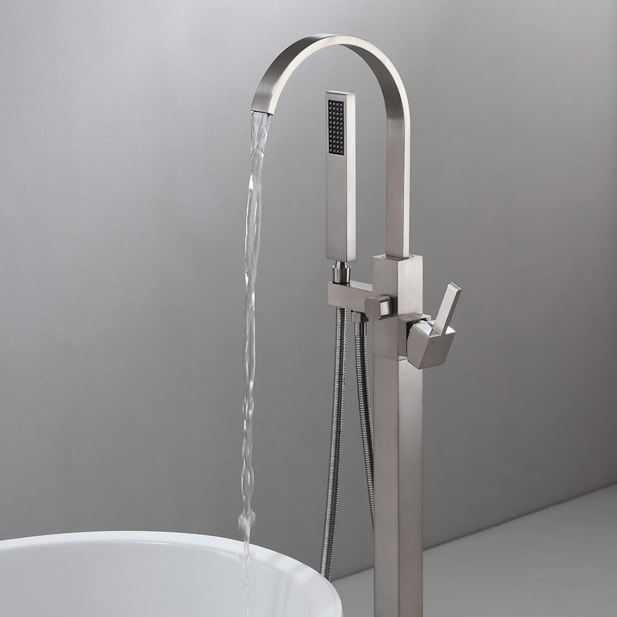 HMR - Dree Freestanding Tub Filler with Single Handle in Brushed Nickel, Brass