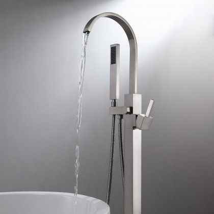 HMR - Dree Freestanding Tub Filler with Single Handle in Brushed Nickel, Brass