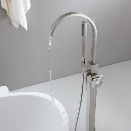 HMR - Dree Freestanding Tub Filler with Single Handle in Brushed Nickel, Brass