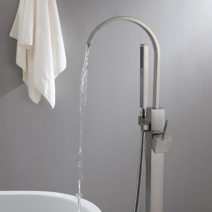 HMR - Dree Freestanding Tub Filler with Single Handle in Brushed Nickel, Brass