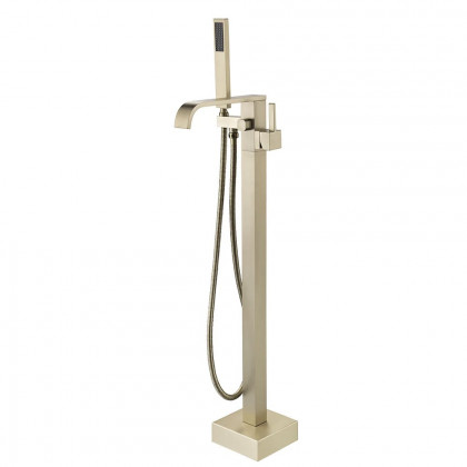 HMR - Dree Floor Mounted Faucet with Handheld Shower in Brushed Nickel, Brass