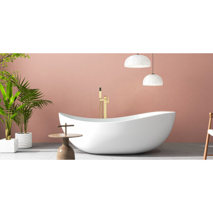 HMR - Dree Floor Mounted Faucet with Handheld Shower in Brushed Nickel, Brass