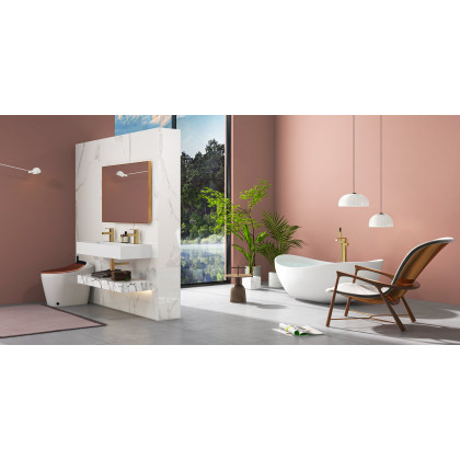 HMR - Dree Floor Mounted Faucet with Handheld Shower in Brushed Nickel, Brass