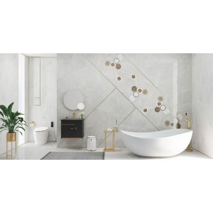 HMR - Dree Floor Mounted Faucet with Handheld Shower in Brushed Nickel, Brass