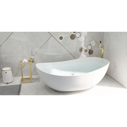 HMR - Dree Floor Mounted Faucet with Handheld Shower in Brushed Nickel, Brass