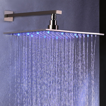 HMR - Wall Mount Square Showerhead and Hand Shower System in with LED