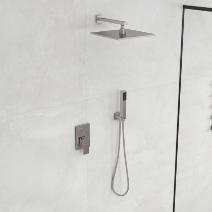 HMR - Wall Mount Square Showerhead and Hand Shower System in with LED