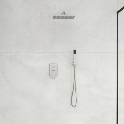 HMR - Wall Mount Square Showerhead and Hand Shower System in with LED