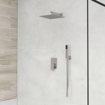 HMR - Wall Mount Square Showerhead and Hand Shower System in with LED