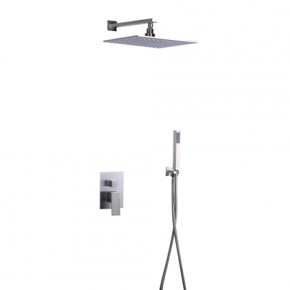 HMR - Wall Mount Square Showerhead and Hand Shower System in with LED