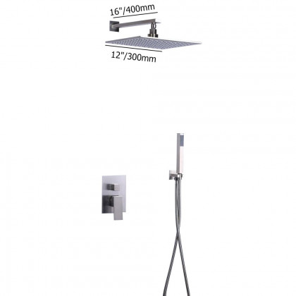 HMR - Wall Mount Square Showerhead and Hand Shower System in with LED